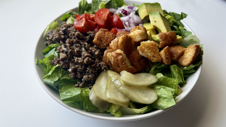 burger bowl with various toppings