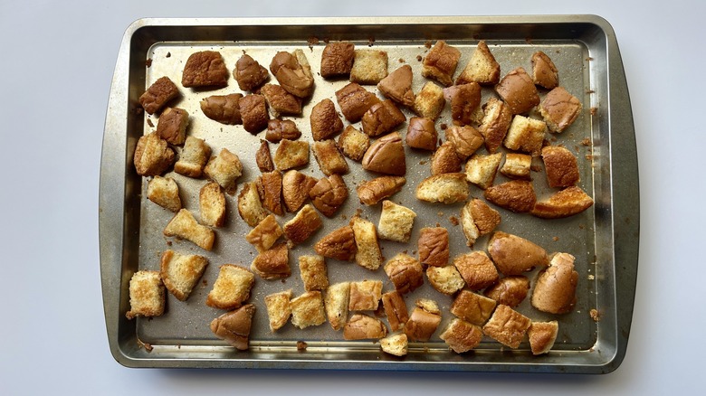 croutons on baking sheet