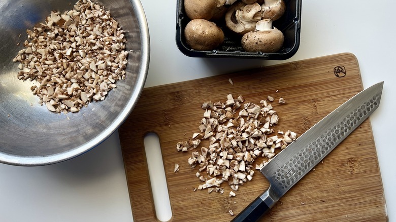 mushrooms chopped on cutting board