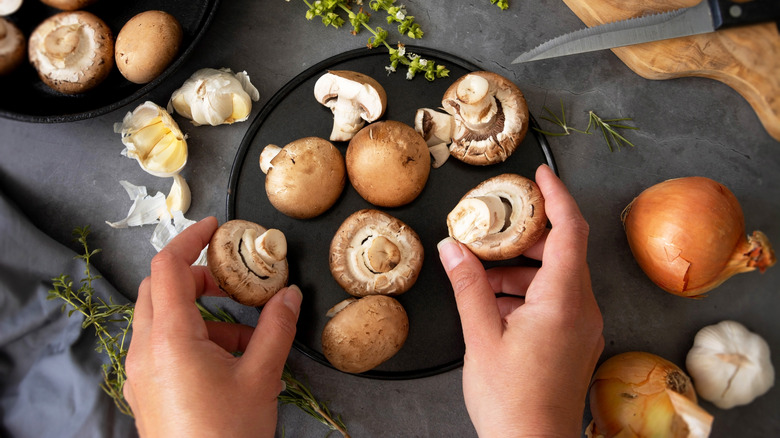 mushrooms on cutting board