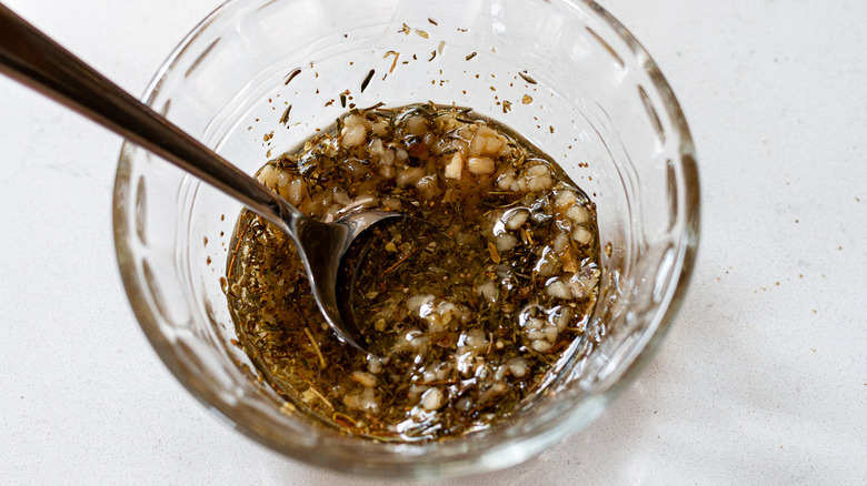 garlic, herbs, and oil