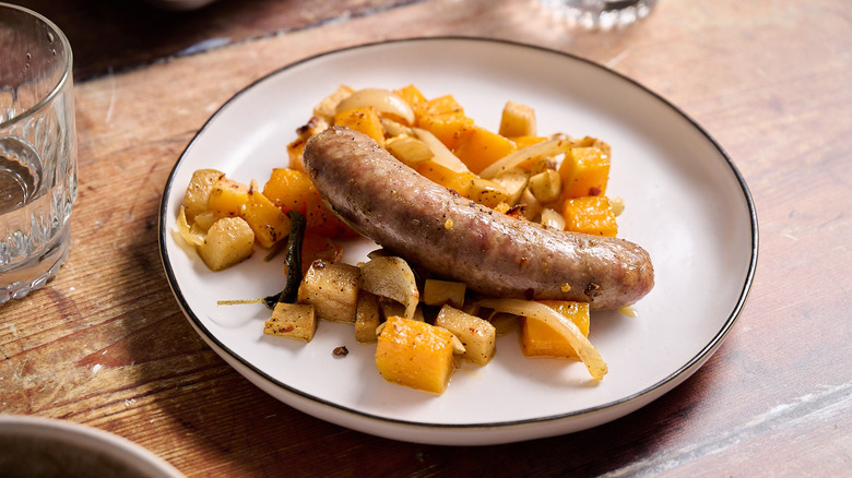 sausage and apples on plate