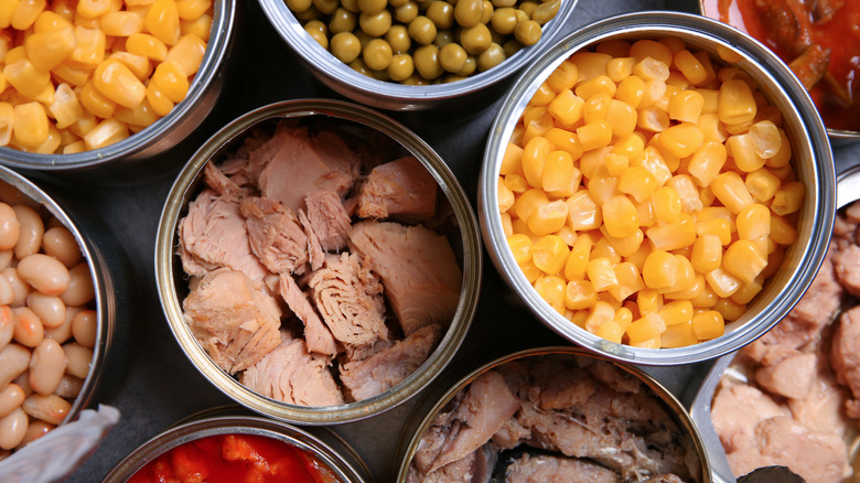 open cans of preserved food