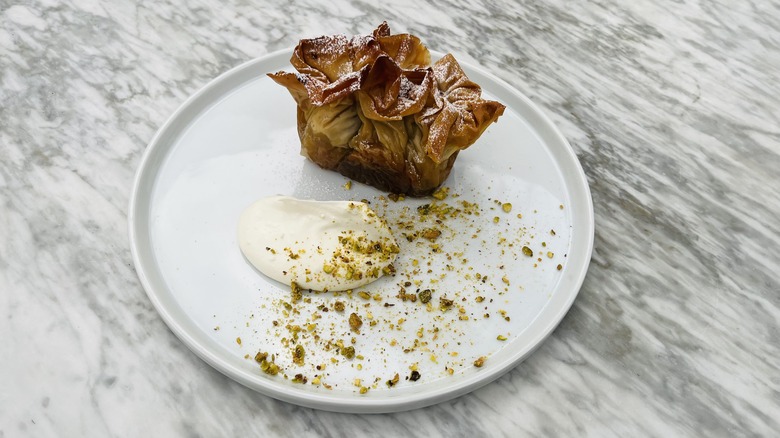 baklava pouch with clotted cream