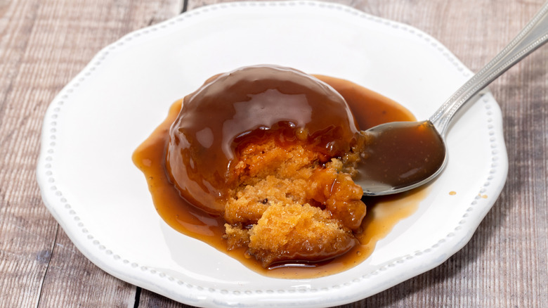 Plate of sticky toffee pudding