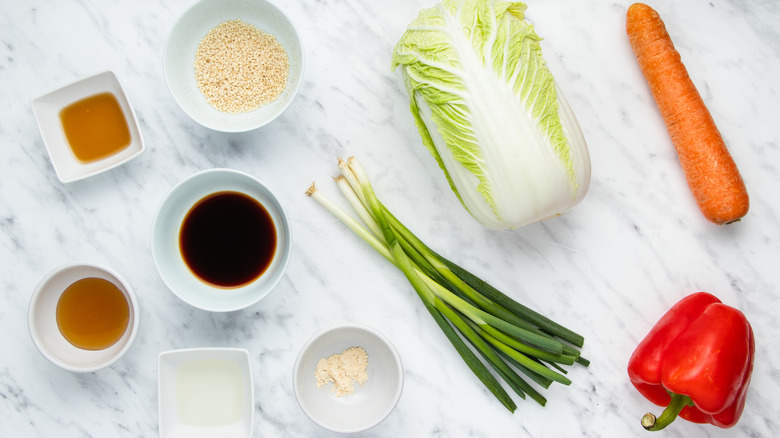 cabbage salad ingredients on counter 