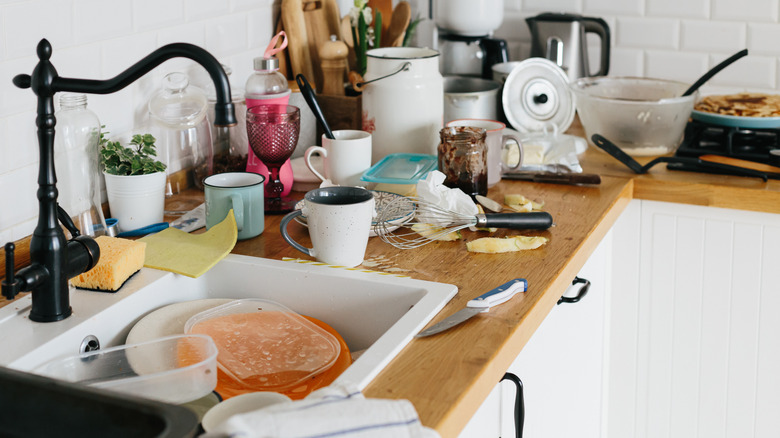 dirty dishes in sink