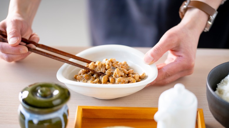 natto eaten with chopsticks