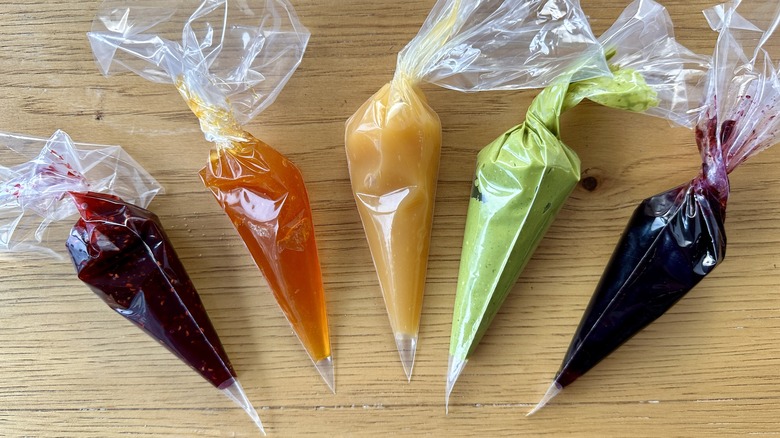 Toppings in piping bags