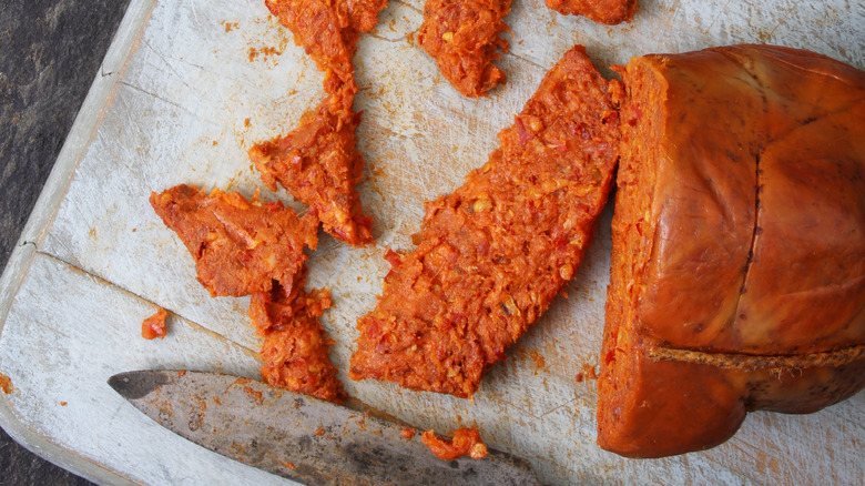 Nduja sausage on chopping board