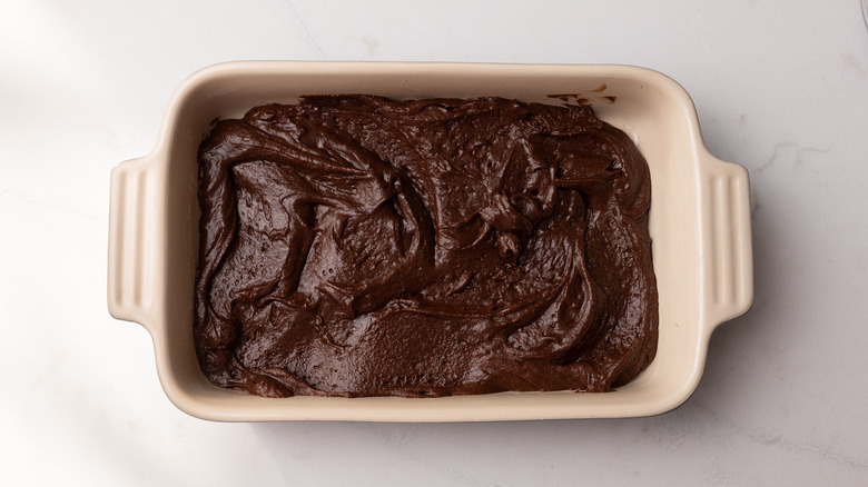 chocolate cobbler in baking dish