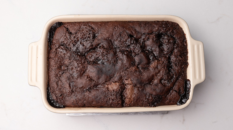baked chocolate cobbler in dish