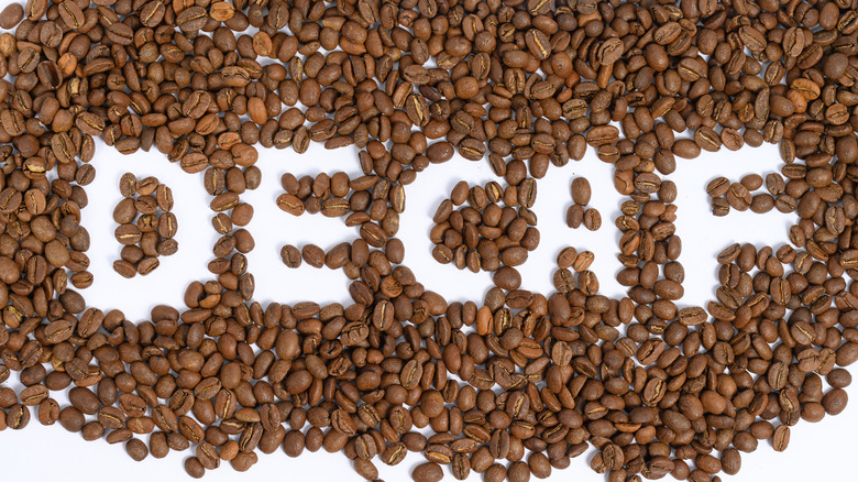 Decaf spelled in coffee beans 