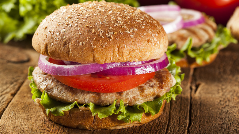 simple turkey burger with veggie toppings
