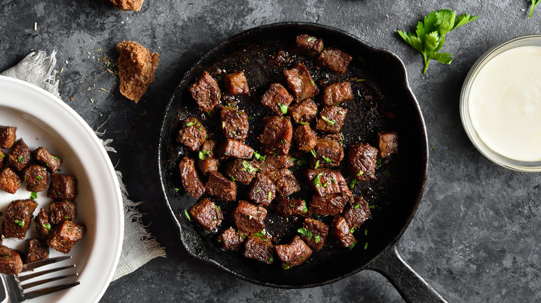 steak bites in a skillet