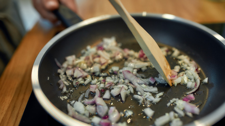 garlic in a pan with shallot