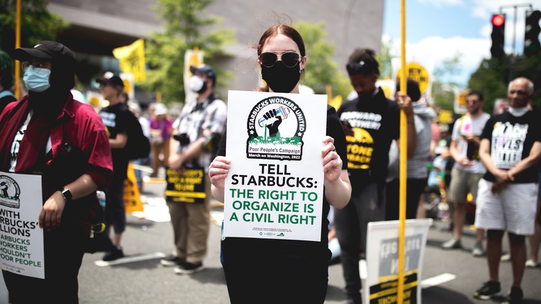 Starbucks union protester 