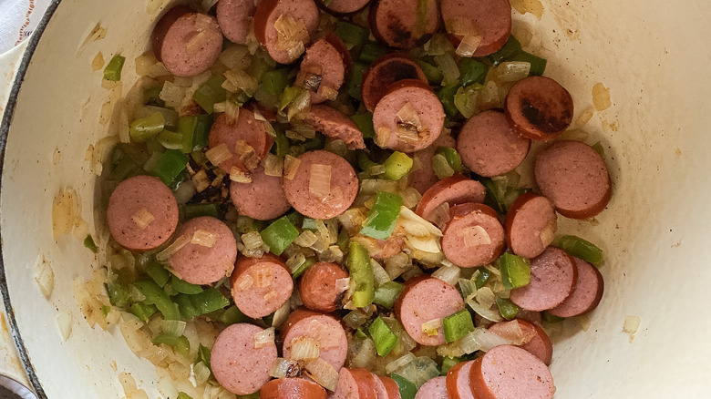 sausage and pepper cooking