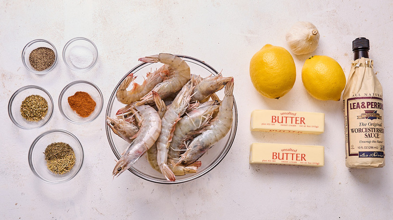 Cajun barbecue shrimp ingredients on table