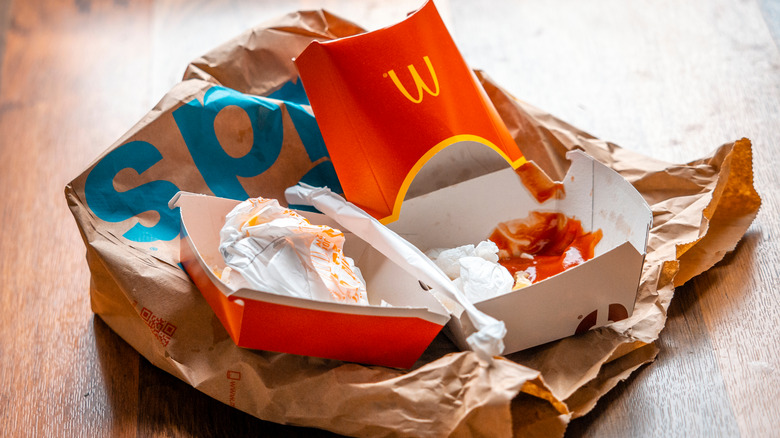 Food wrappers and fry containers at McDonald's