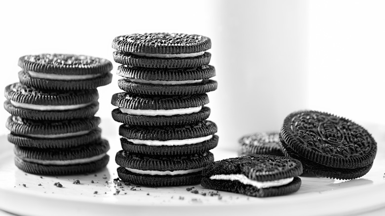 Oreos on plate with milk