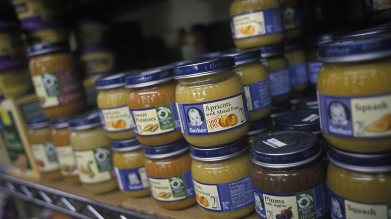 jars of gerber baby food on shelf