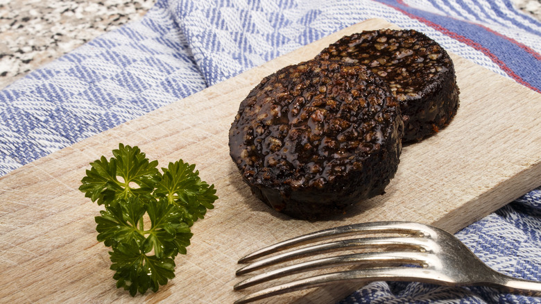 Black pudding on a board