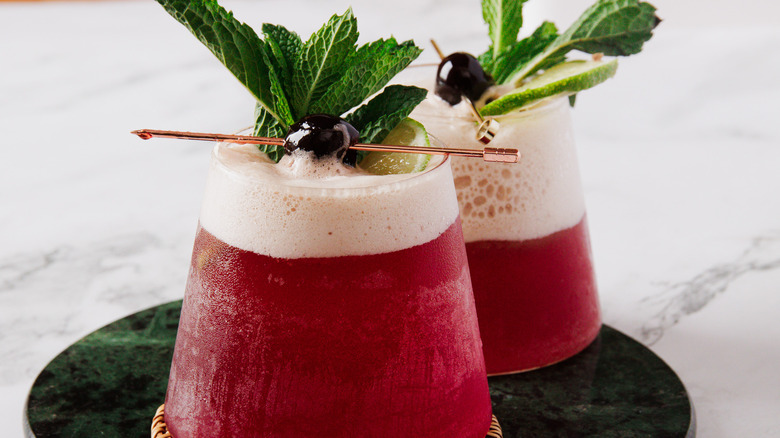 Two glasses of the frozen shirley temple mocktail