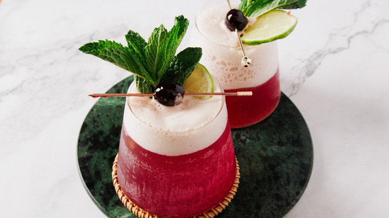 Two glasses of the frozen shirley temple mocktail