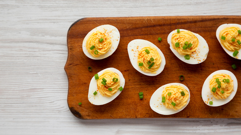 deviled eggs on a table