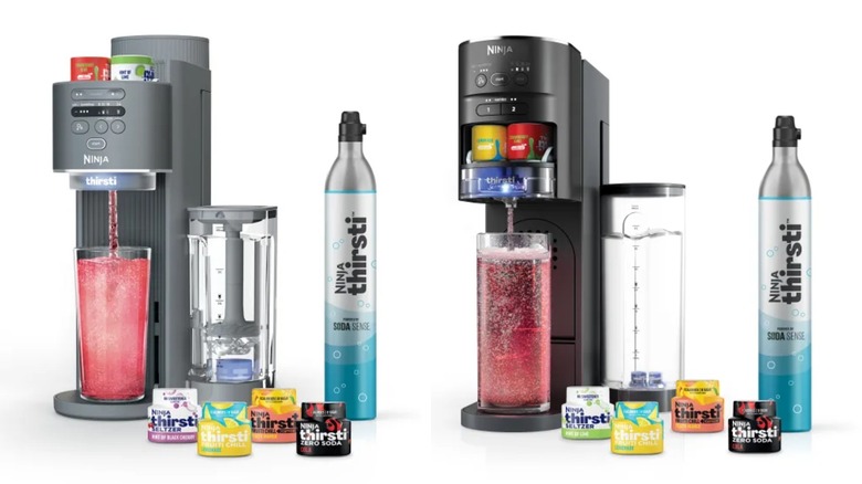 Two soda makers are shown side-by-side for comparison.