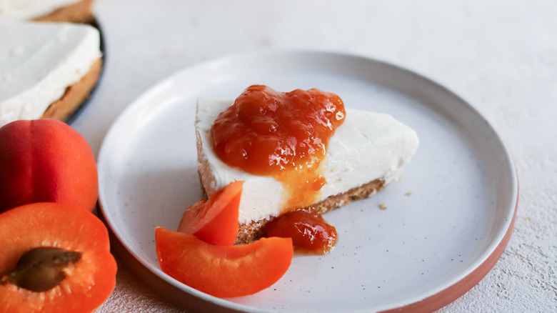 Slice of apricot goat cheesecake