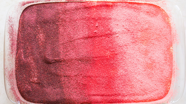 Tray of no-bake berry pudding