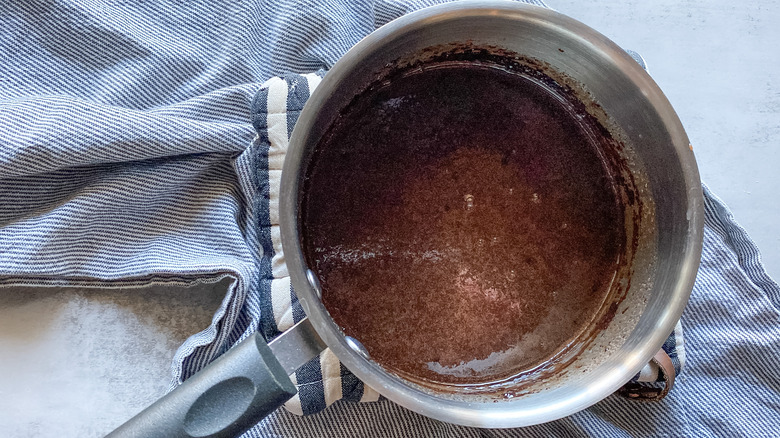 cocoa powder mixture in saucepan