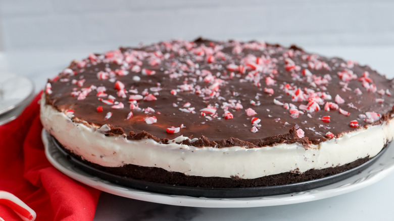 chocolate peppermint cheesecake on plate