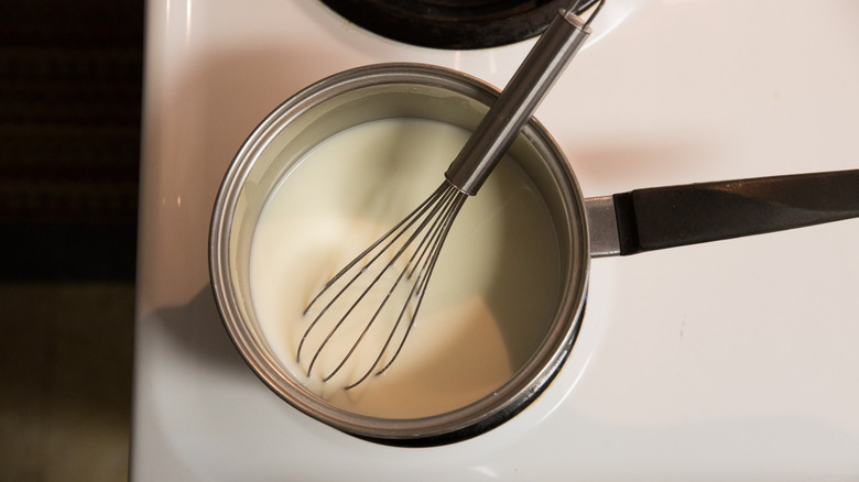 saucepan of heated milk