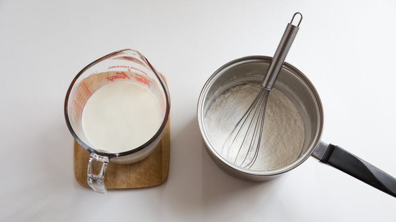 mixing homemade pudding ingredients 