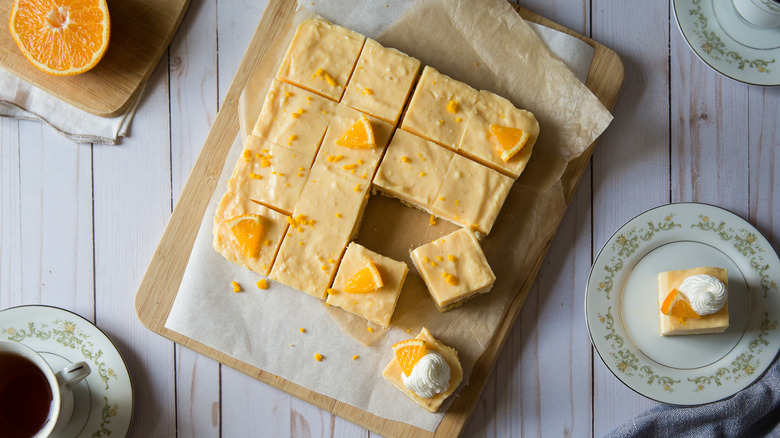 orange dessert bars on table