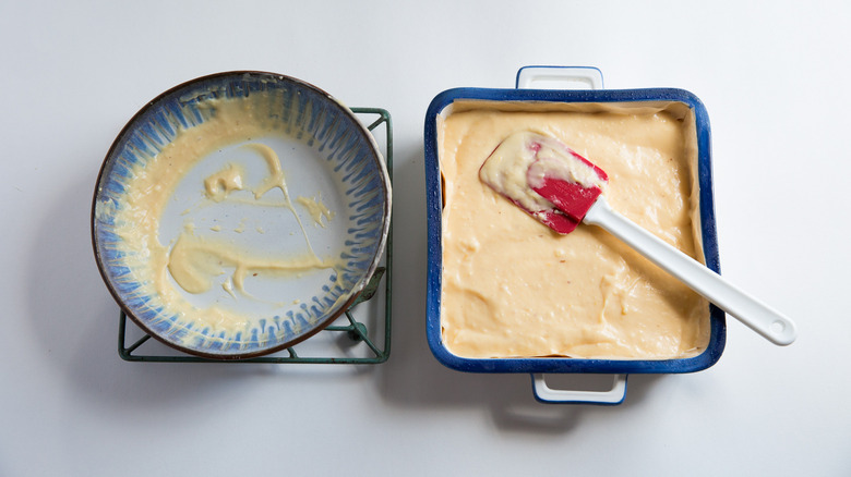 orange pudding in baking pan 