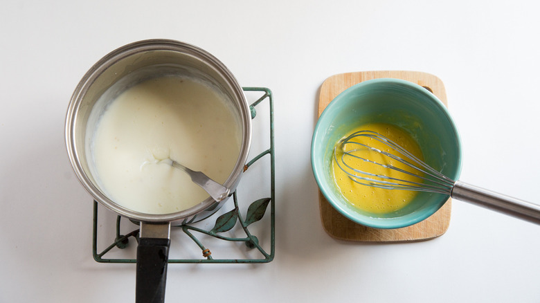 whisked egg yolks in bowl