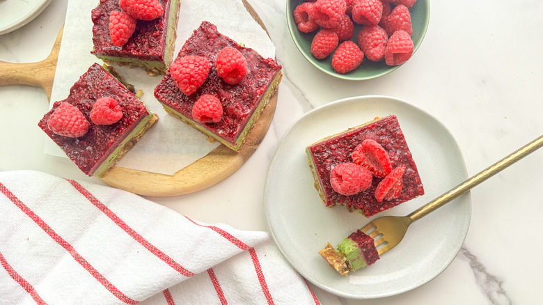 bars topped with raspberries