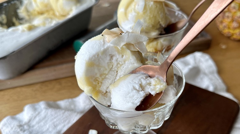 scoop of piña colada sorbet