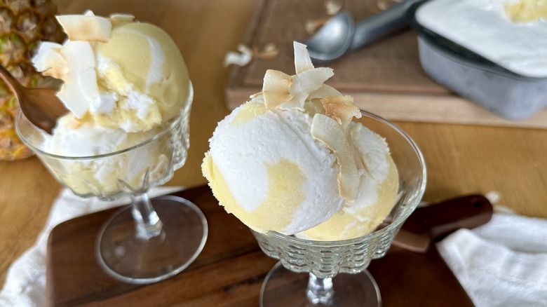 piña colada sorbet in glass cup