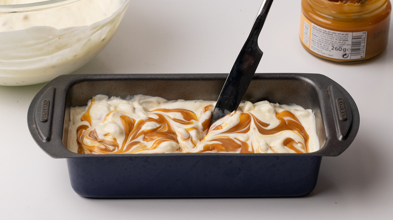 mixing ice cream with knife