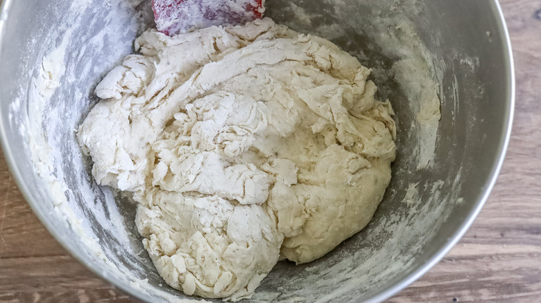 dough in a metal bowl