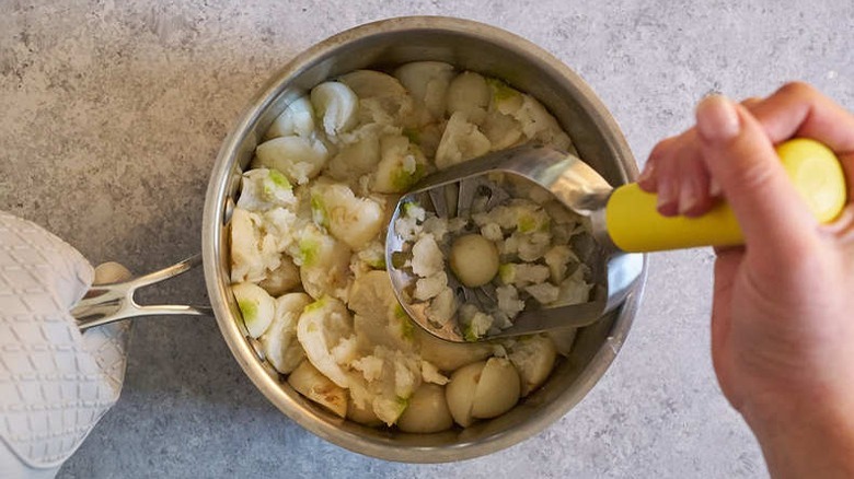 mashed turnips in pan