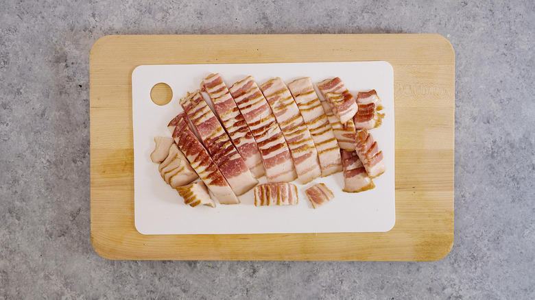 chopped-up raw bacon strips