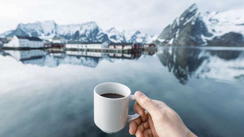 black coffee and Norwegian scenery