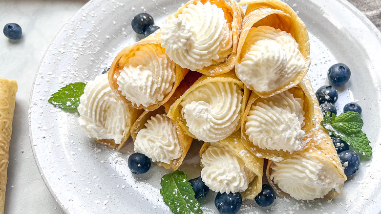 stack of cream filled cookies