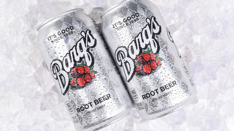 Barq's root beer cans on ice